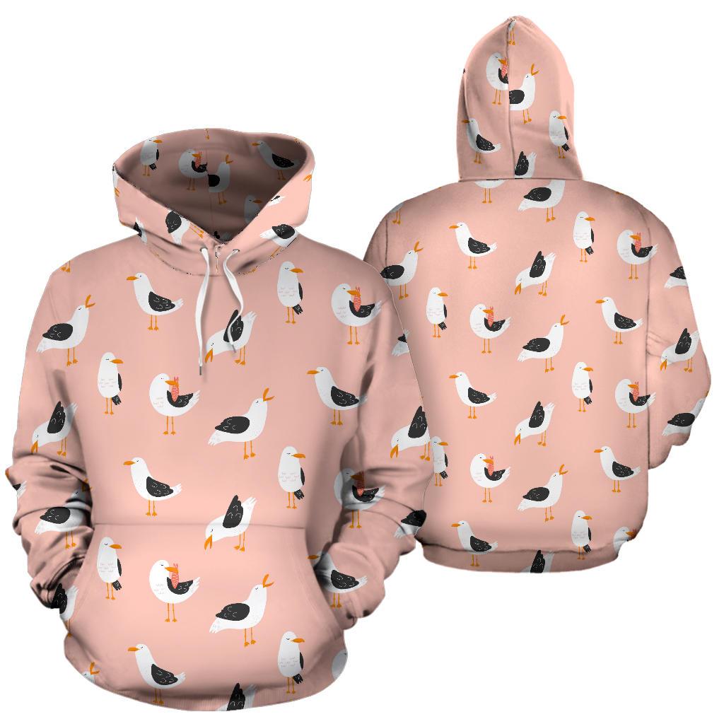 Seagull Pink Pattern Print Men Women Pullover Hoodie-grizzshop