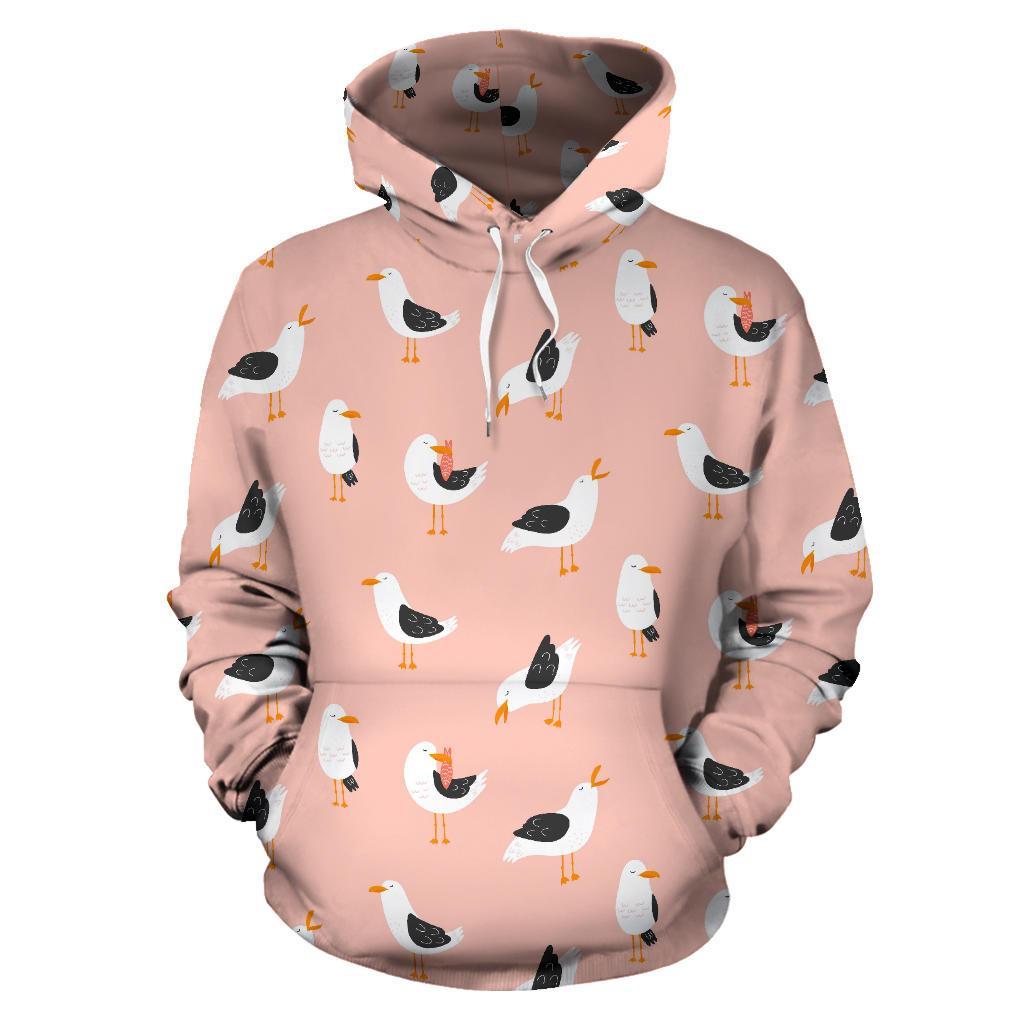 Seagull Pink Pattern Print Men Women Pullover Hoodie-grizzshop