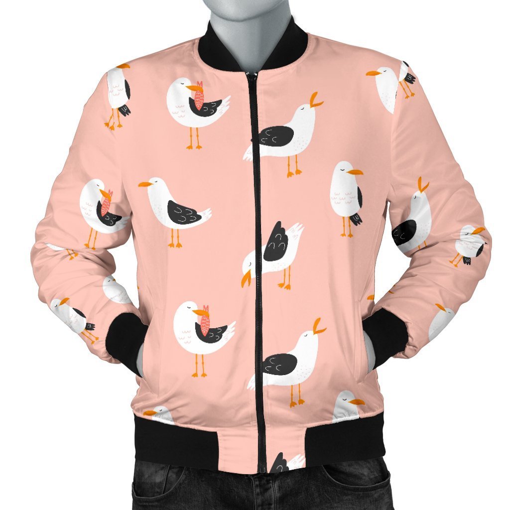 Seagull Pink Pattern Print Men's Bomber Jacket-grizzshop