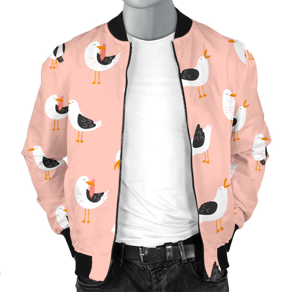 Seagull Pink Pattern Print Men's Bomber Jacket-grizzshop