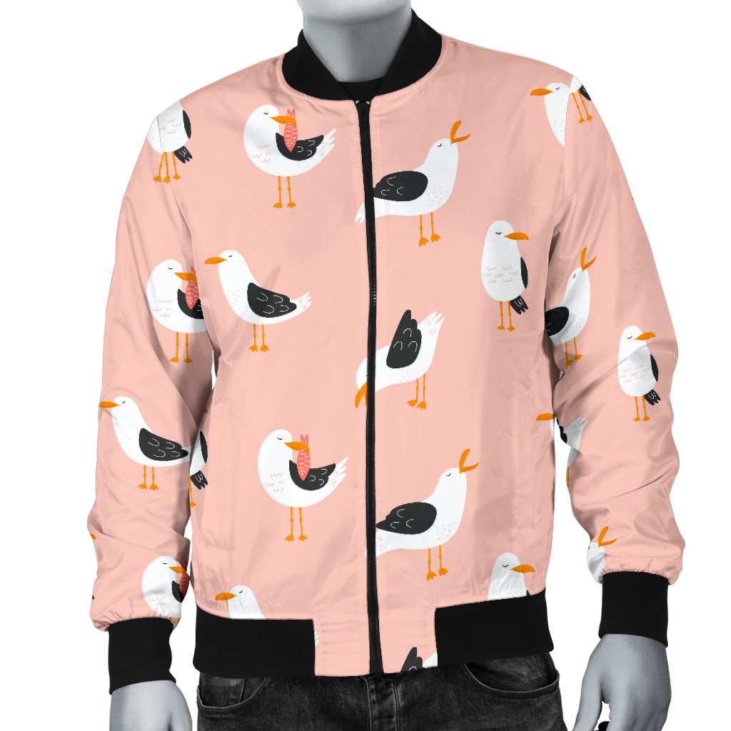 Seagull Pink Pattern Print Men's Bomber Jacket-grizzshop