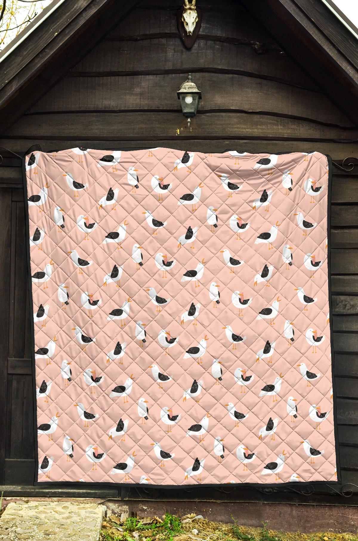 Seagull Pink Pattern Print Quilt-grizzshop