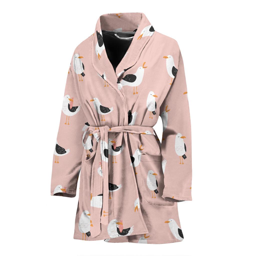 Seagull Pink Pattern Print Women Long Robe-grizzshop