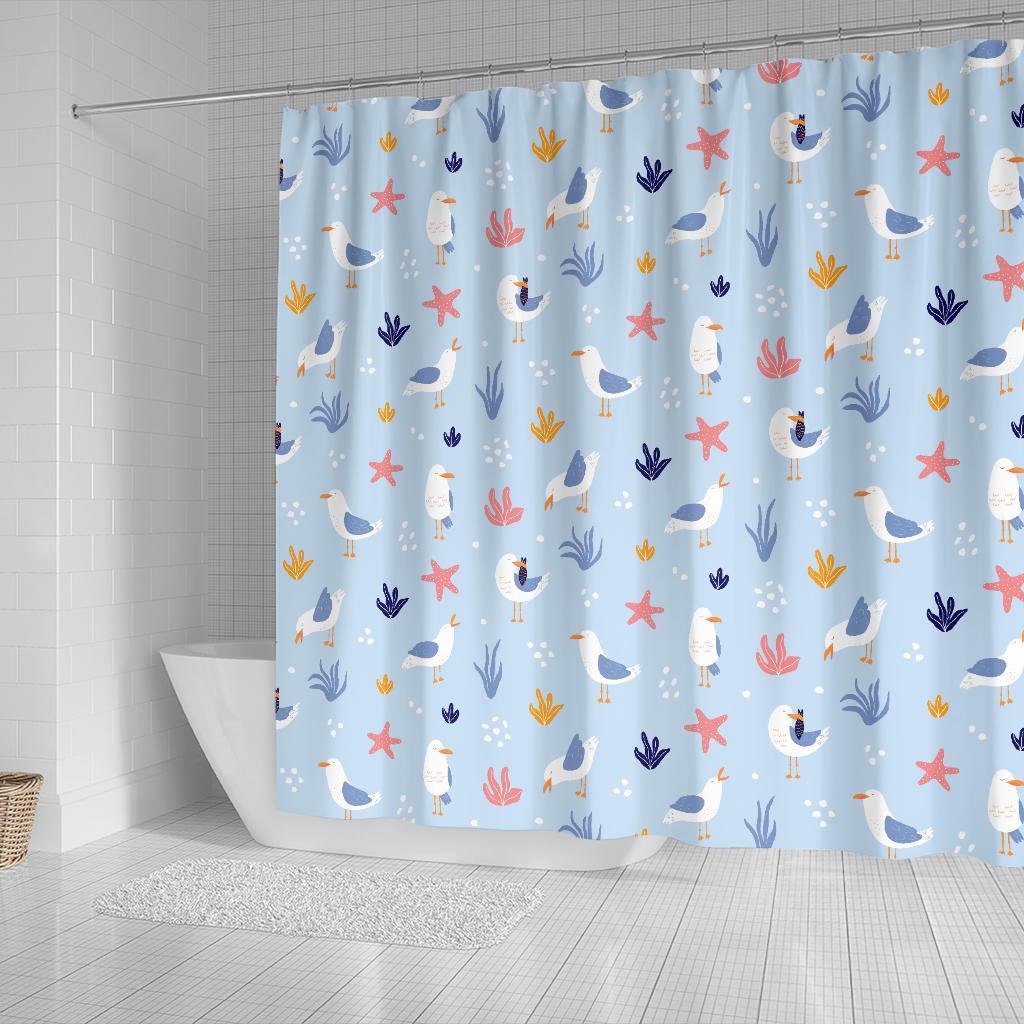 Seagull Print Pattern Bathroom Shower Curtain-grizzshop