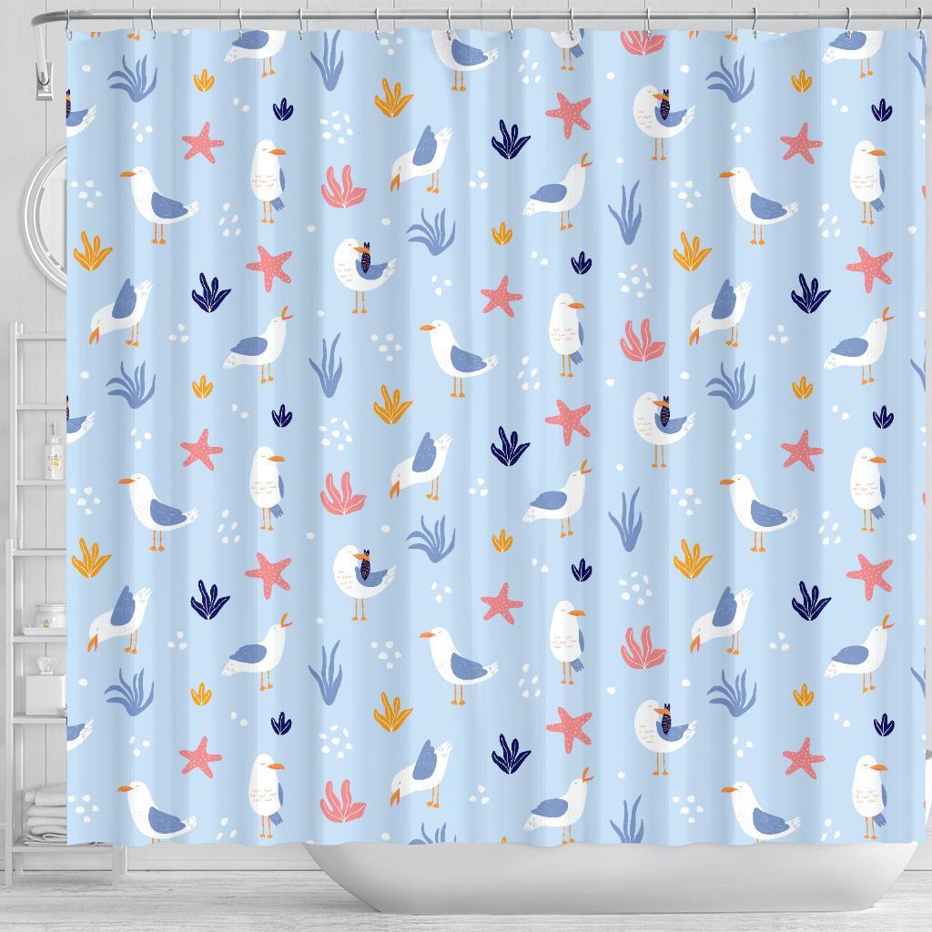 Seagull Print Pattern Bathroom Shower Curtain-grizzshop