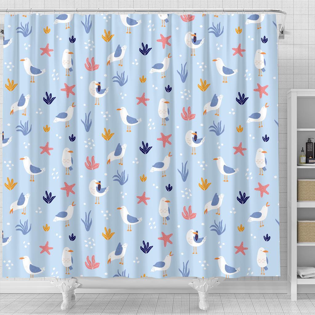 Seagull Print Pattern Bathroom Shower Curtain-grizzshop