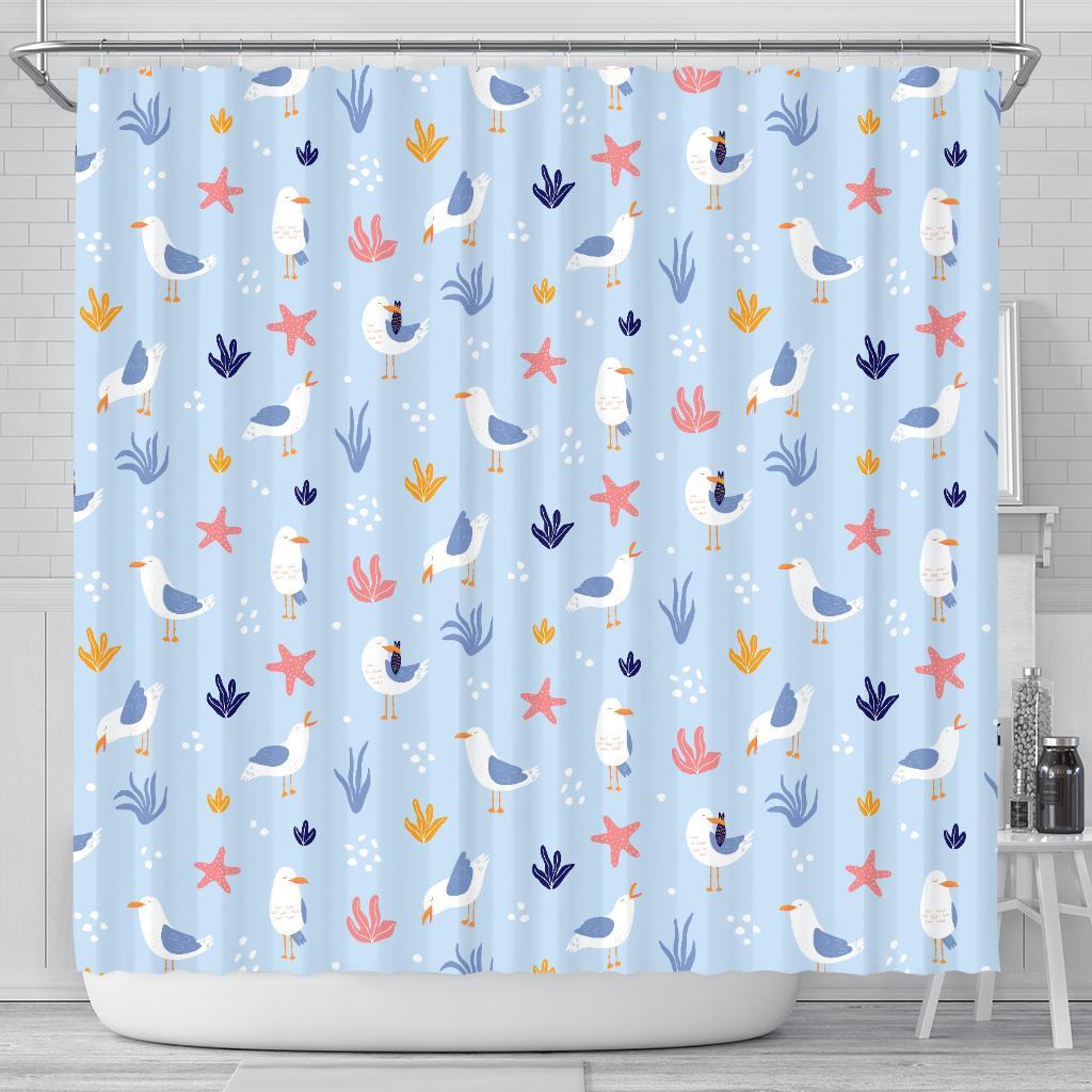 Seagull Print Pattern Bathroom Shower Curtain-grizzshop