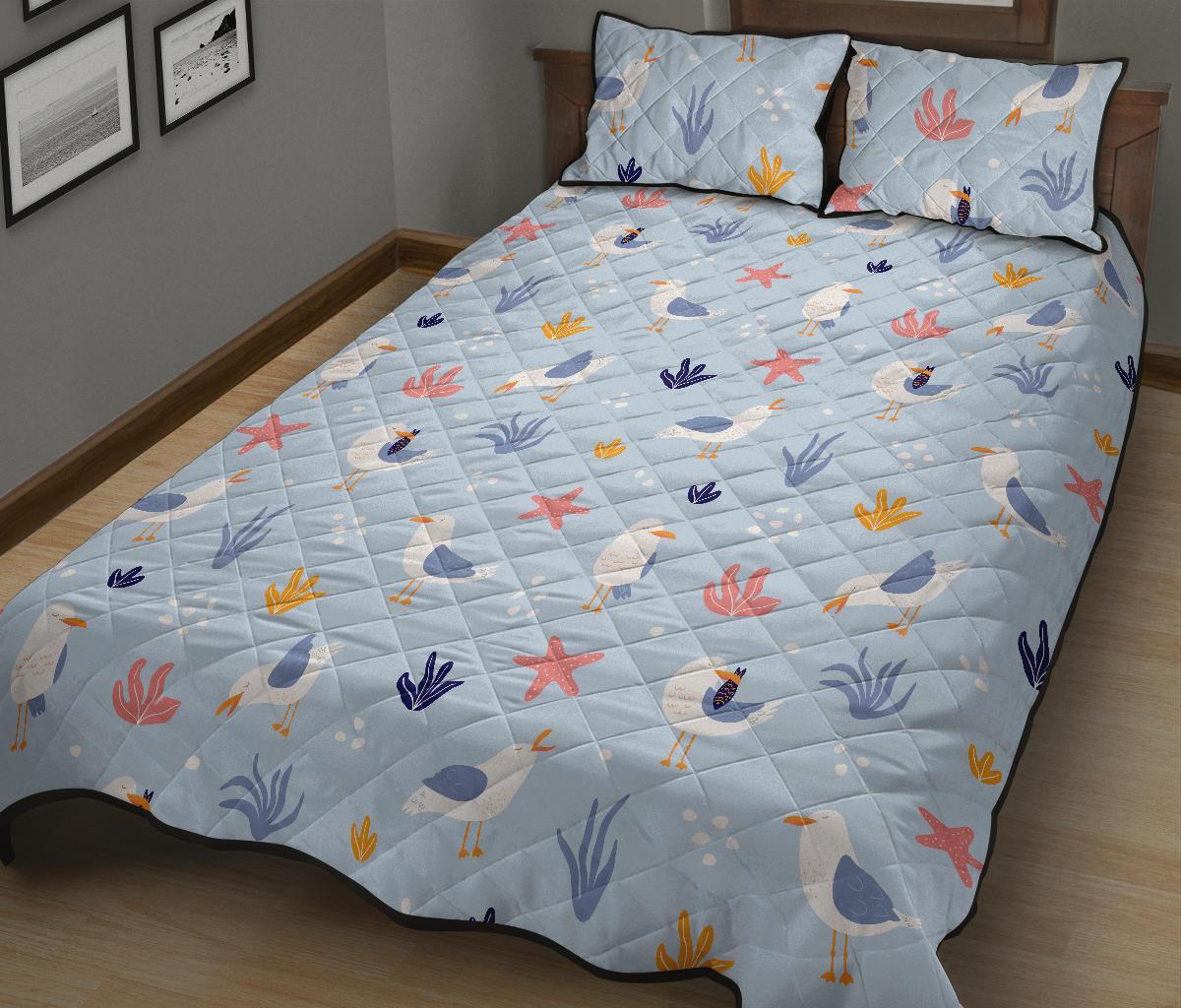 Seagull Print Pattern Bed Set Quilt-grizzshop
