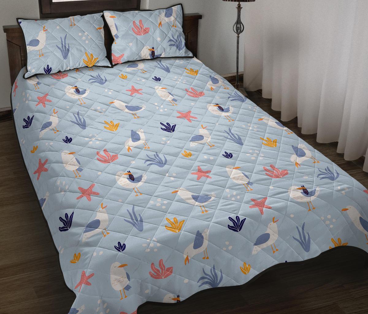 Seagull Print Pattern Bed Set Quilt-grizzshop