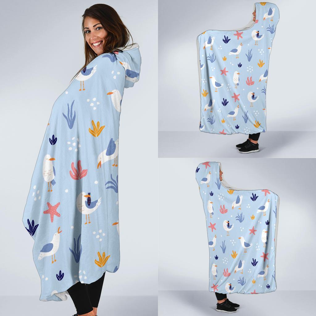 Seagull Print Pattern Hooded Blanket-grizzshop