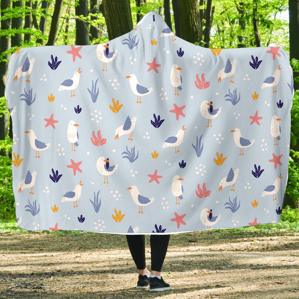 Seagull Print Pattern Hooded Blanket-grizzshop