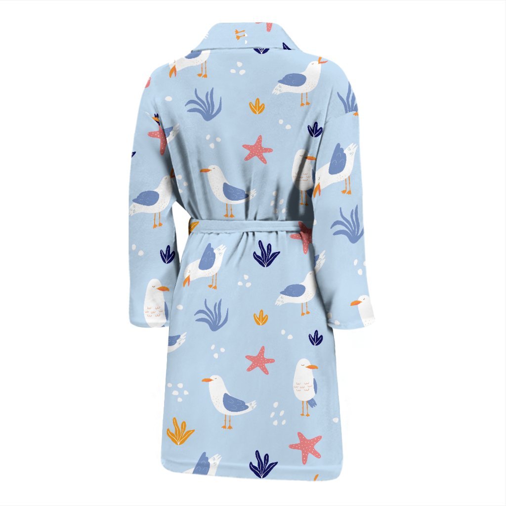 Seagull Print Pattern Men Long Robe-grizzshop