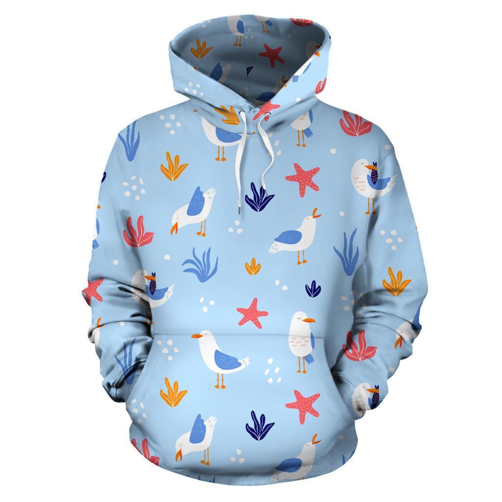 Seagull Print Pattern Men Women Pullover Hoodie-grizzshop