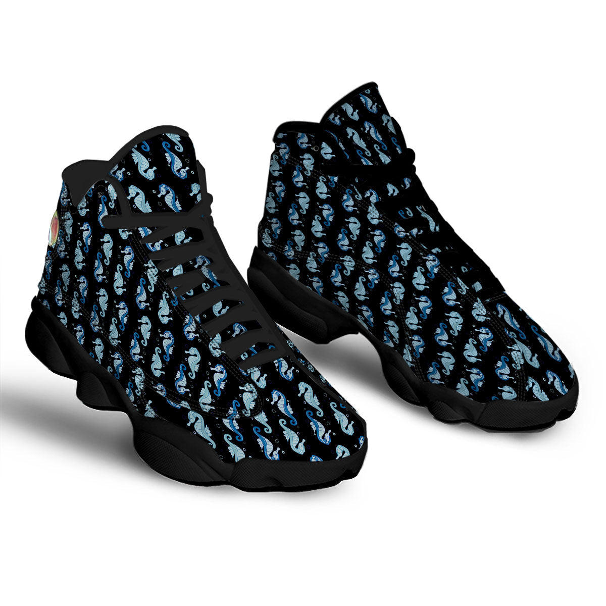 Seahorse Blue Print Pattern Black Basketball Shoes-grizzshop
