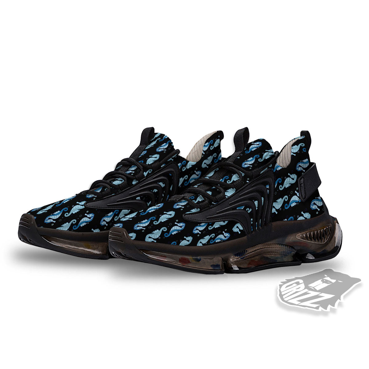 Seahorse Blue Print Pattern Black Gym Shoes-grizzshop