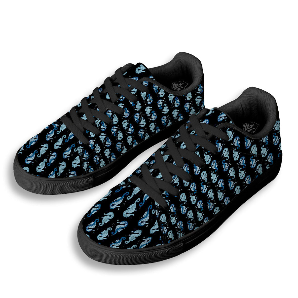 Seahorse Blue Print Pattern Black Low Top Sneakers-grizzshop
