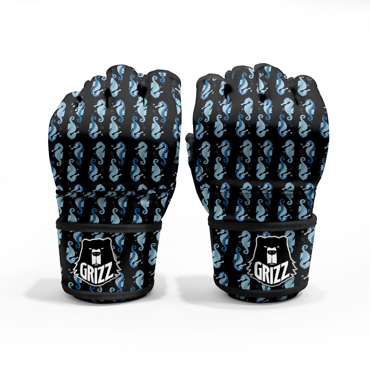 Seahorse Blue Print Pattern MMA Gloves-grizzshop