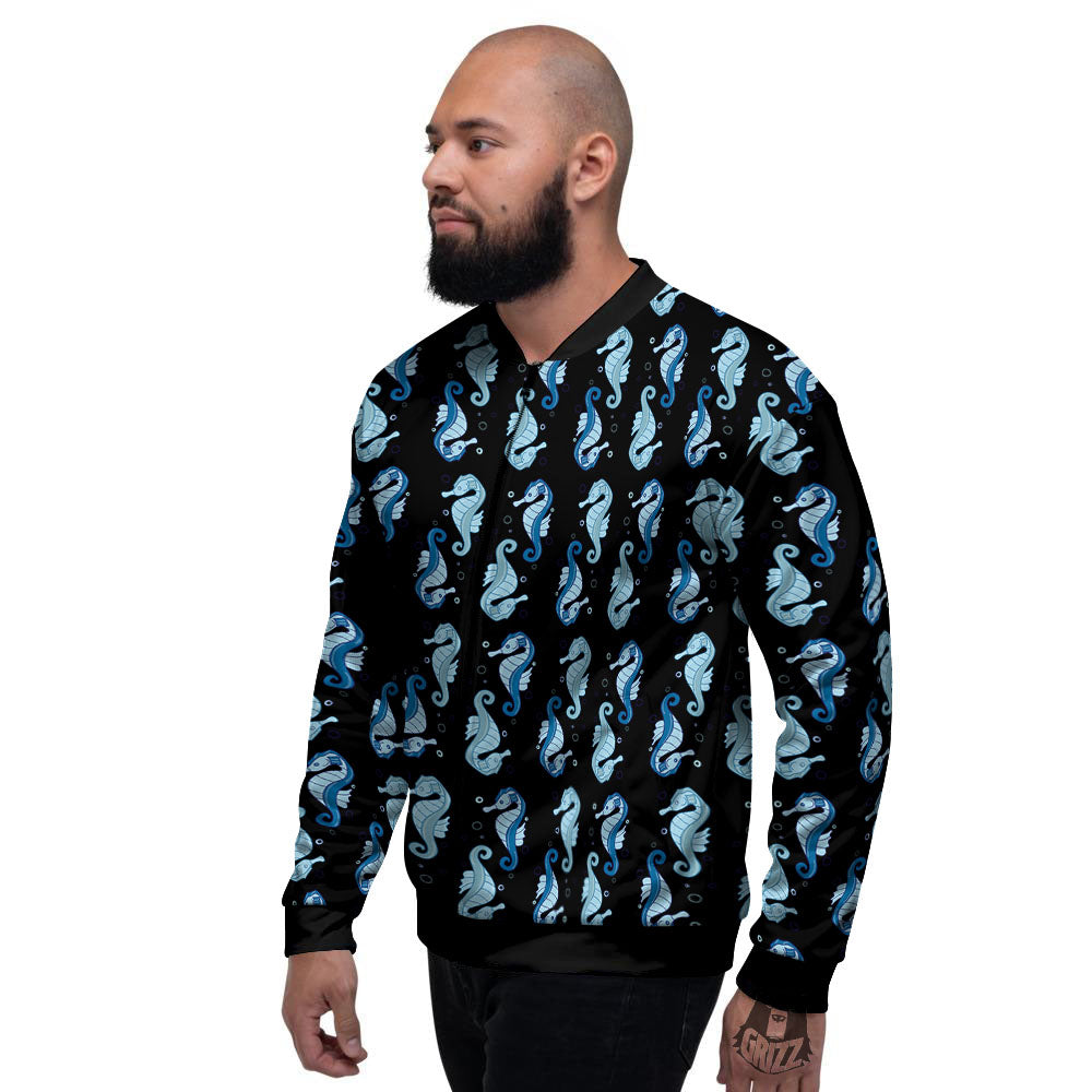 Seahorse Blue Print Pattern Men's Bomber Jacket-grizzshop