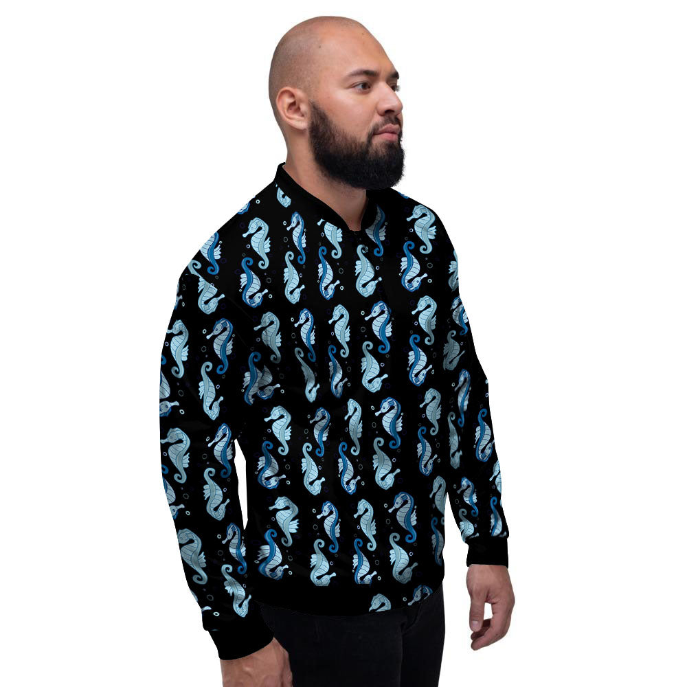 Seahorse Blue Print Pattern Men's Bomber Jacket-grizzshop