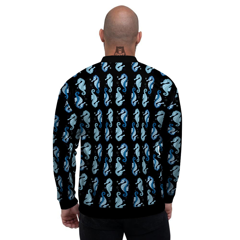 Seahorse Blue Print Pattern Men's Bomber Jacket-grizzshop