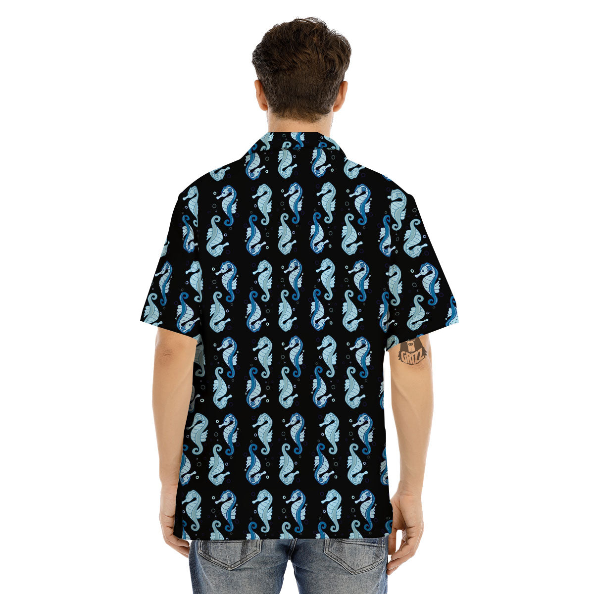 Seahorse Blue Print Pattern Men's Hawaiian Shirt-grizzshop