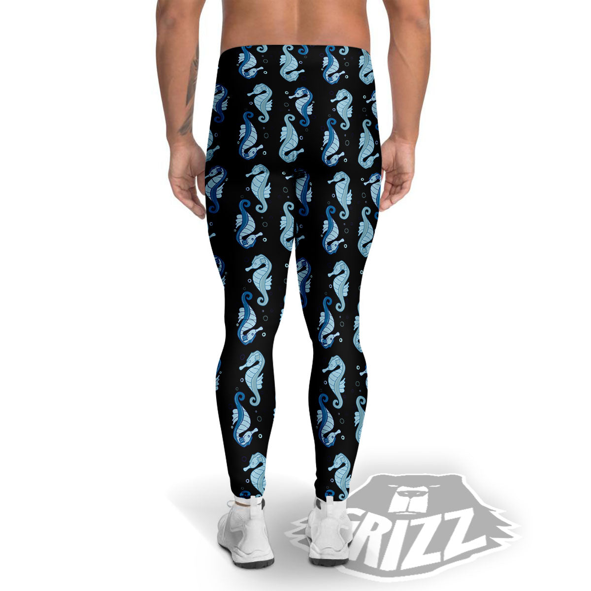 Seahorse Blue Print Pattern Men's Leggings-grizzshop