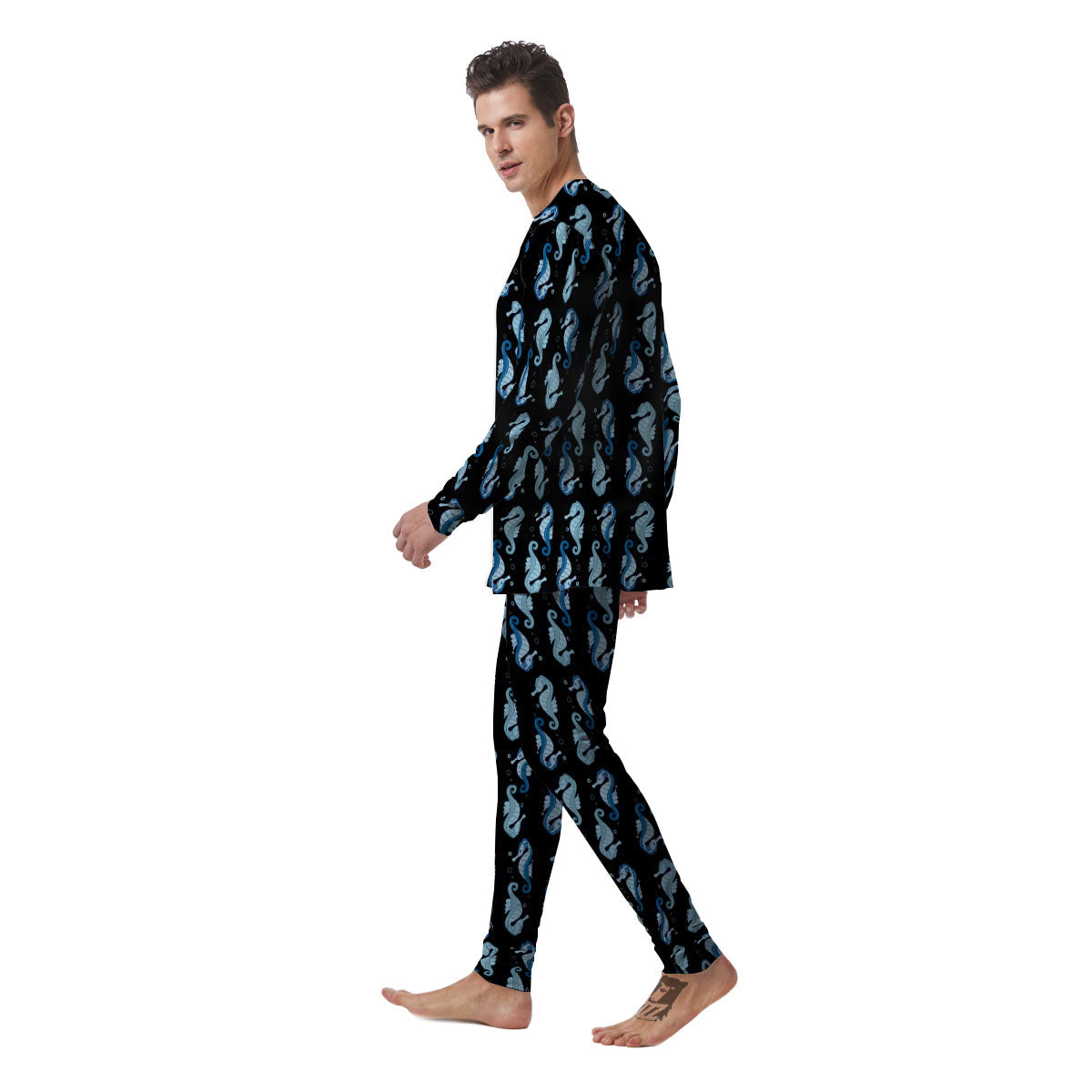 Seahorse Blue Print Pattern Men's Pajamas-grizzshop