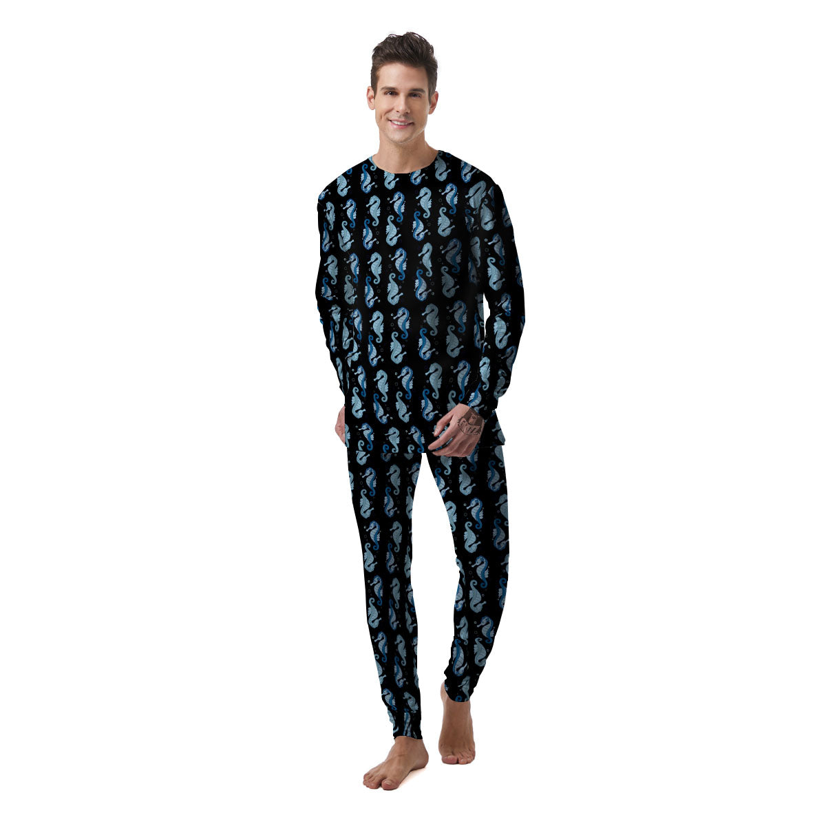 Seahorse Blue Print Pattern Men's Pajamas-grizzshop
