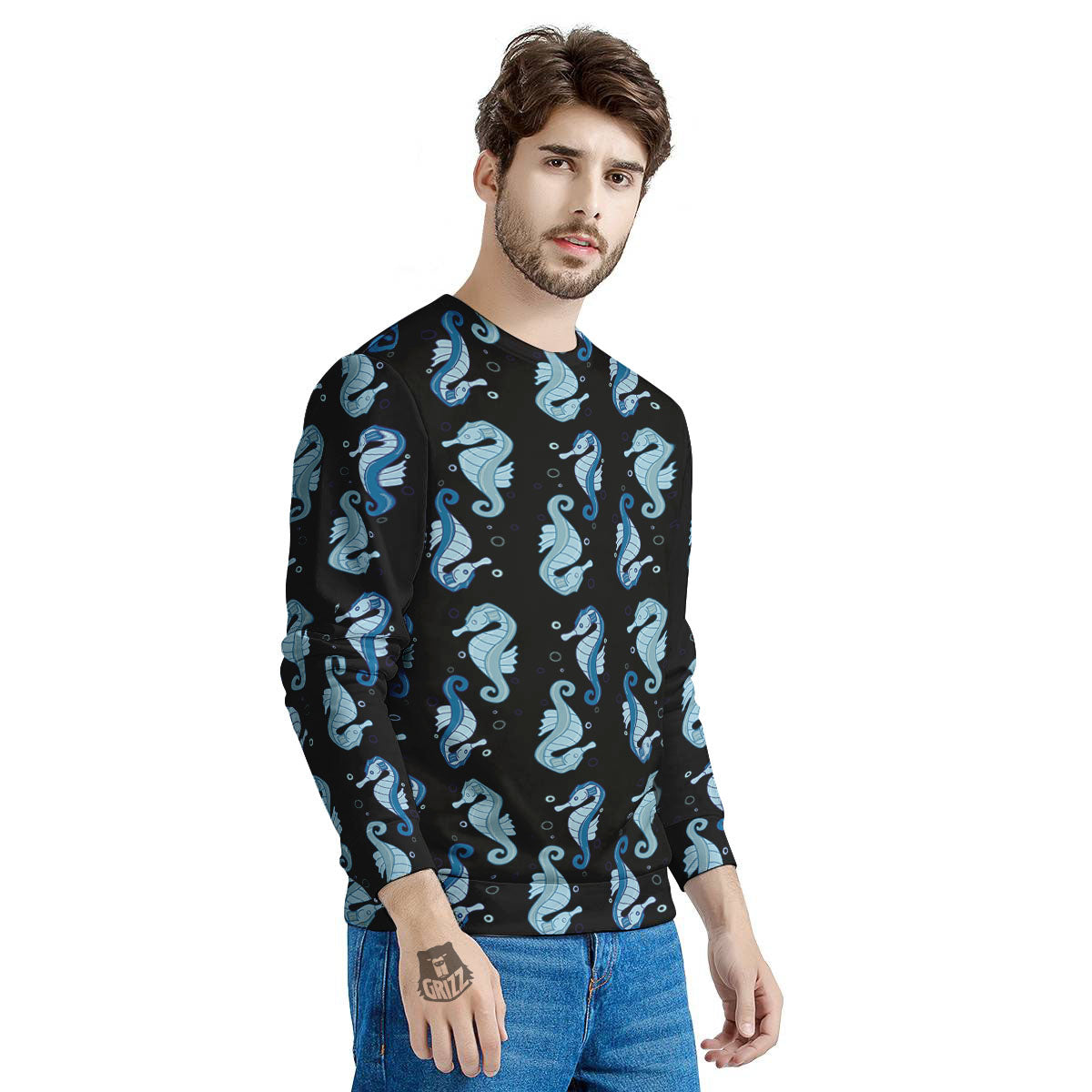 Seahorse Blue Print Pattern Men's Sweatshirt-grizzshop