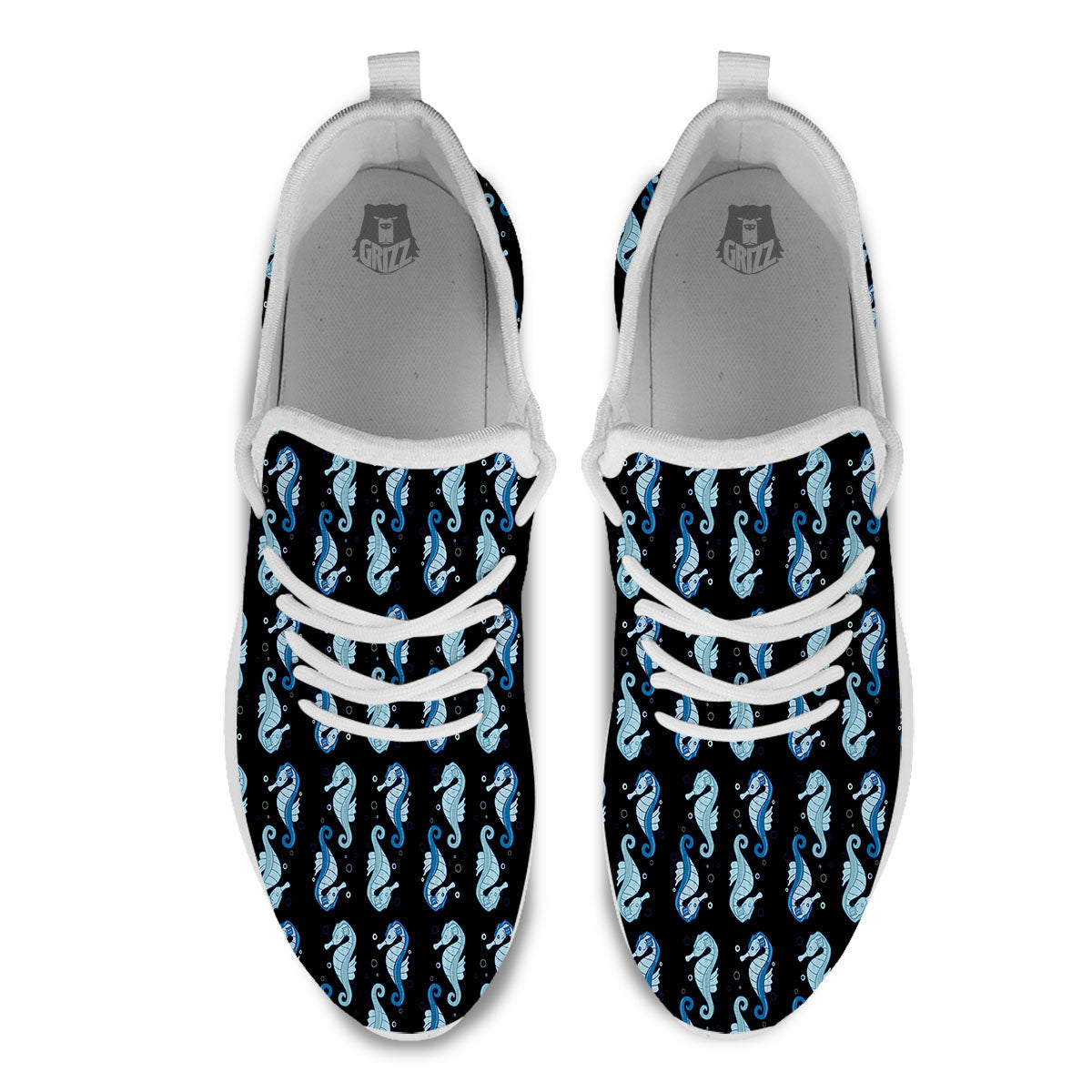 Seahorse Blue Print Pattern White Athletic Shoes-grizzshop