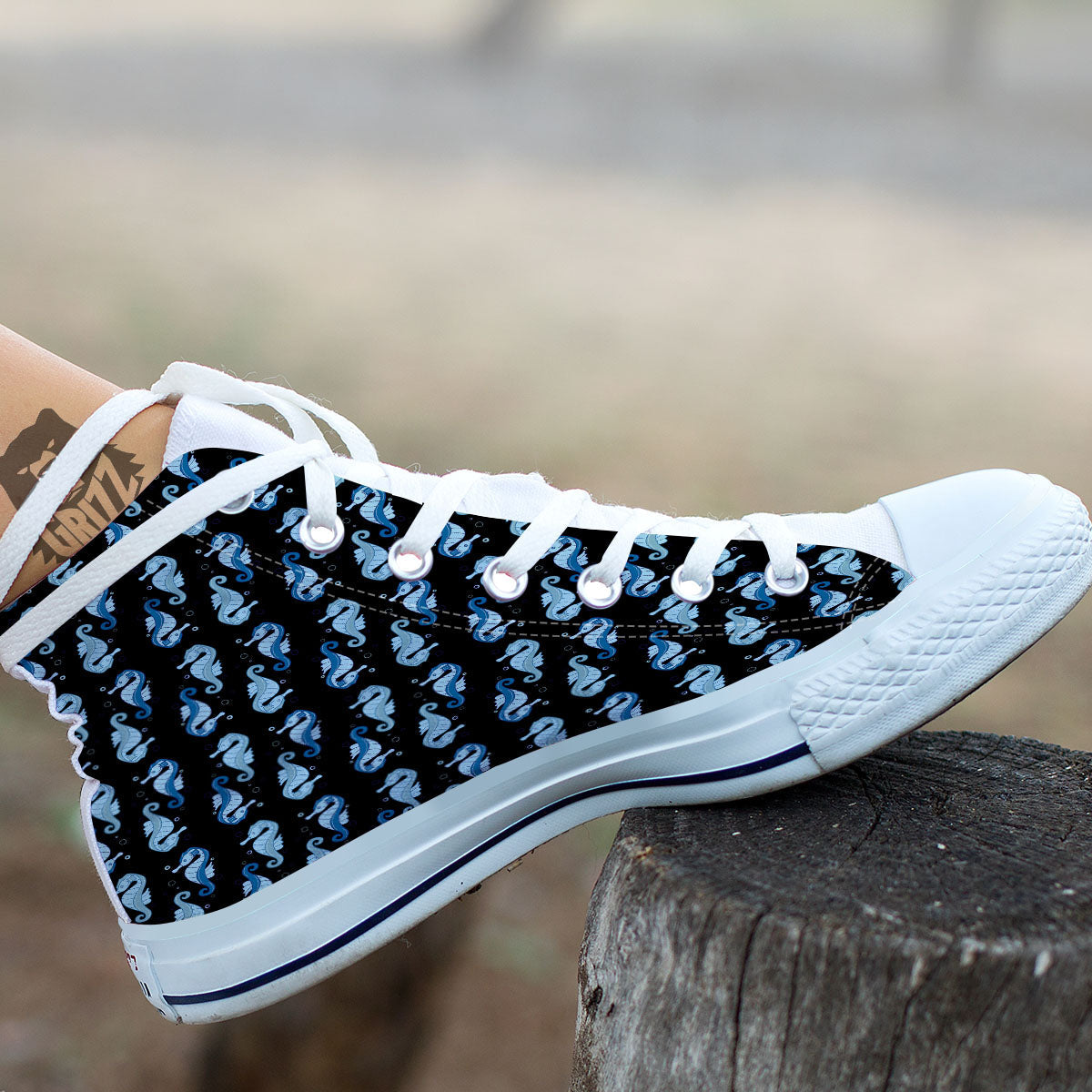 Seahorse Blue Print Pattern White High Top Shoes-grizzshop