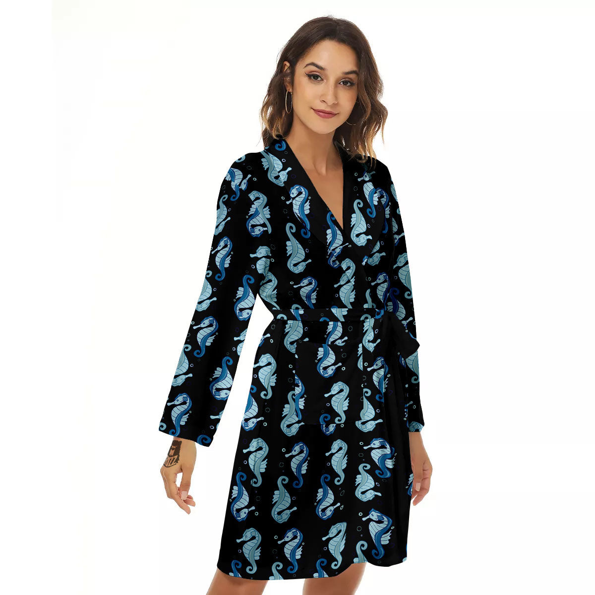 Seahorse Blue Print Pattern Women's Robe-grizzshop