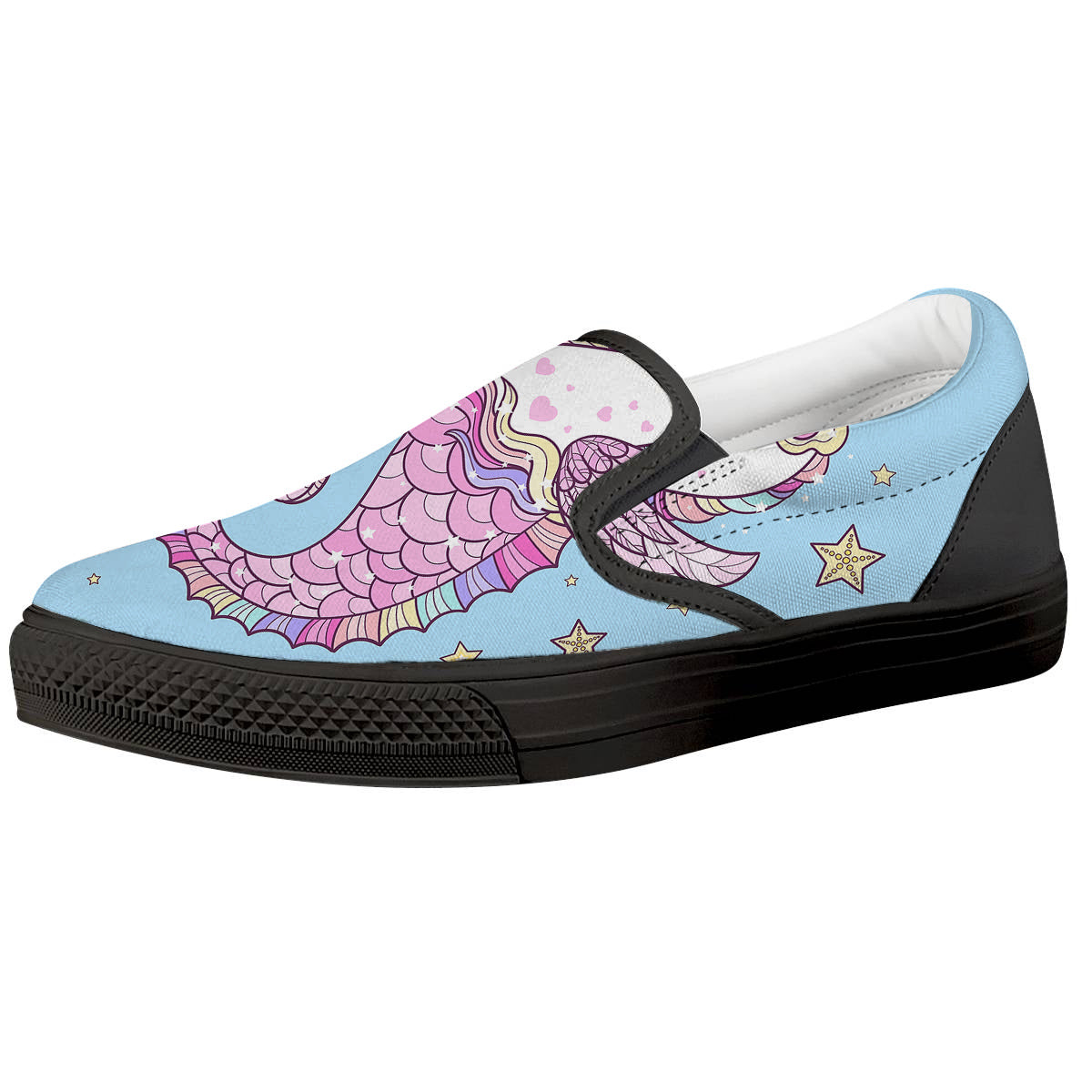 Seahorse Colorful Print Black Slip On Shoes-grizzshop