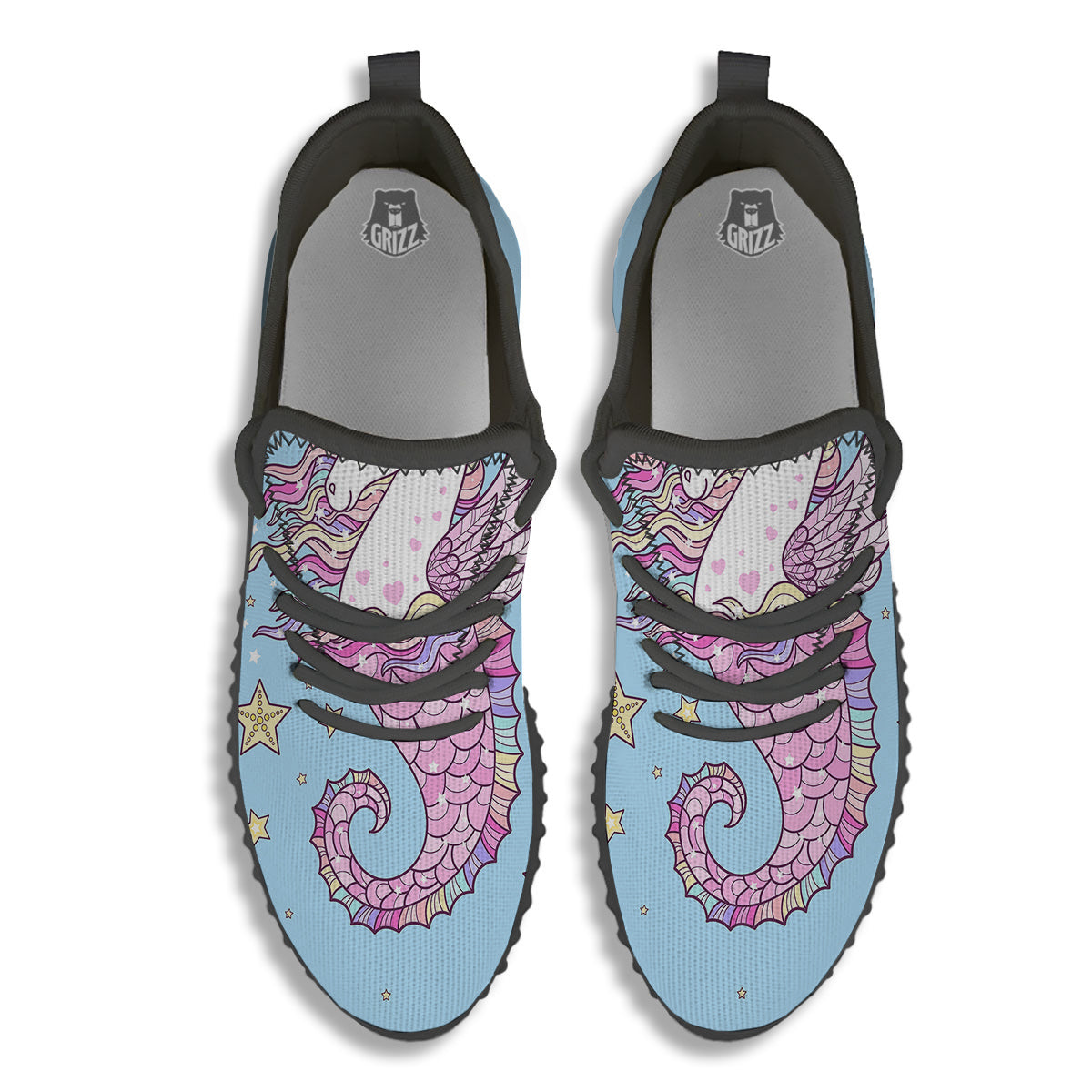 Seahorse Colorful Print Black Walking Shoes-grizzshop