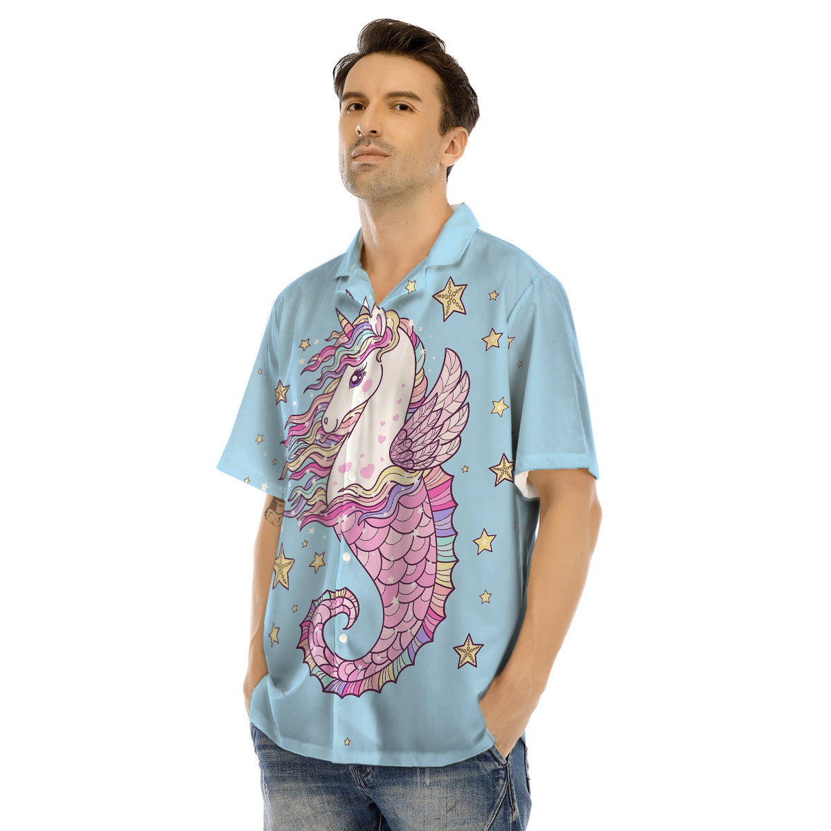 Seahorse Colorful Print Men's Hawaiian Shirt-grizzshop