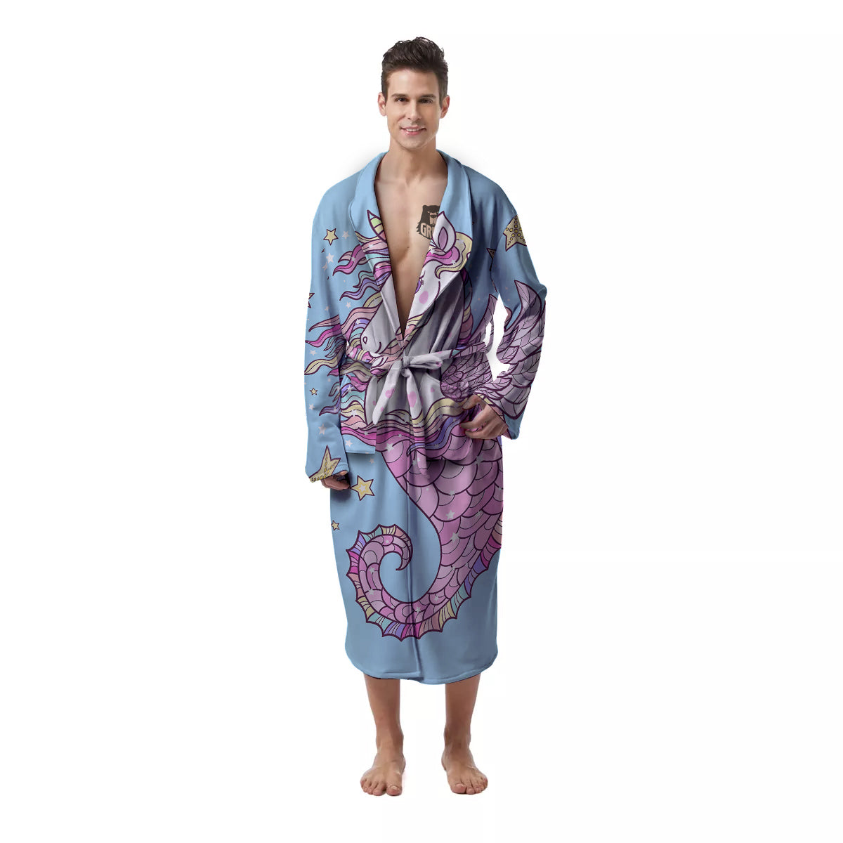 Seahorse Colorful Print Men's Robe-grizzshop