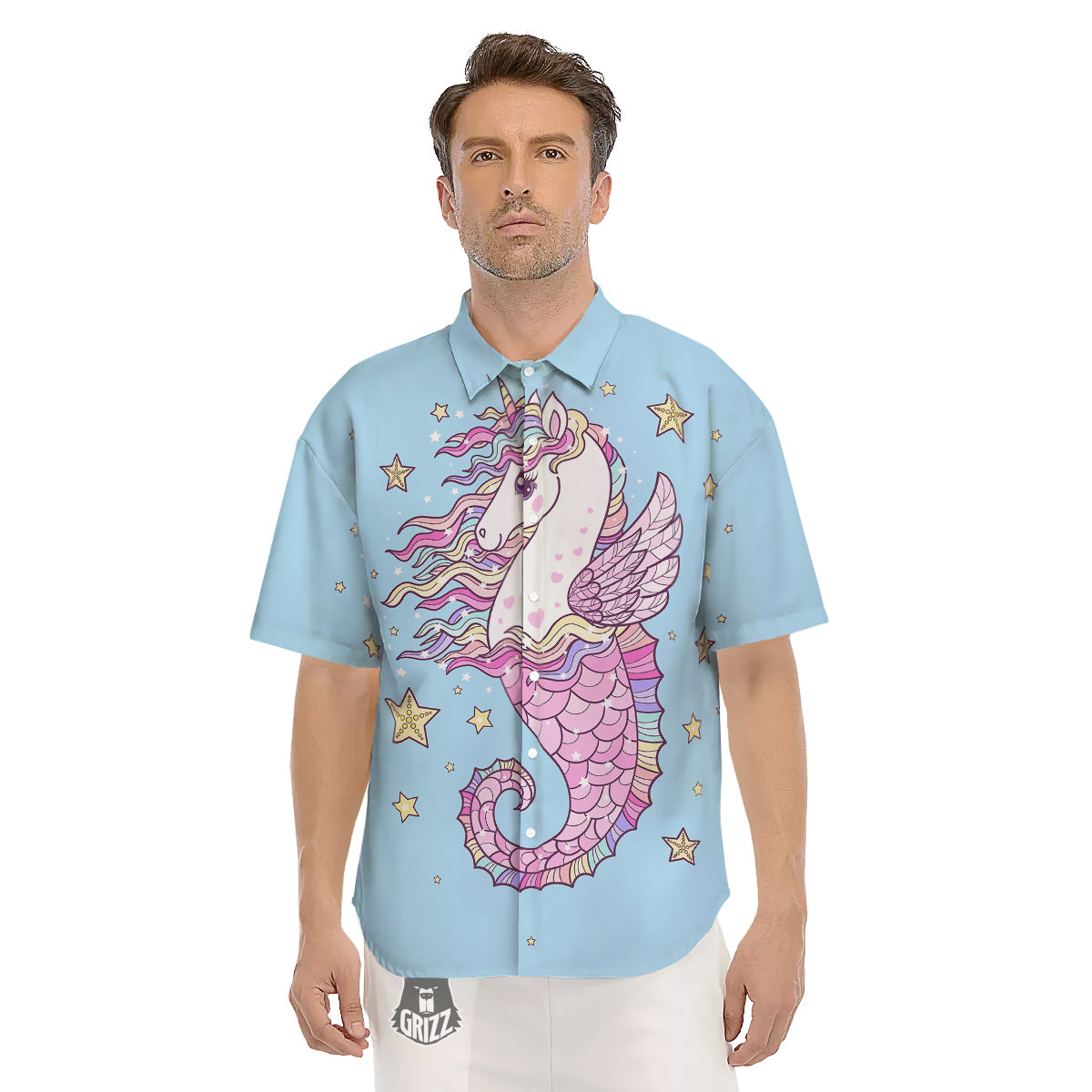 Seahorse Colorful Print Men's Short Sleeve Shirts-grizzshop