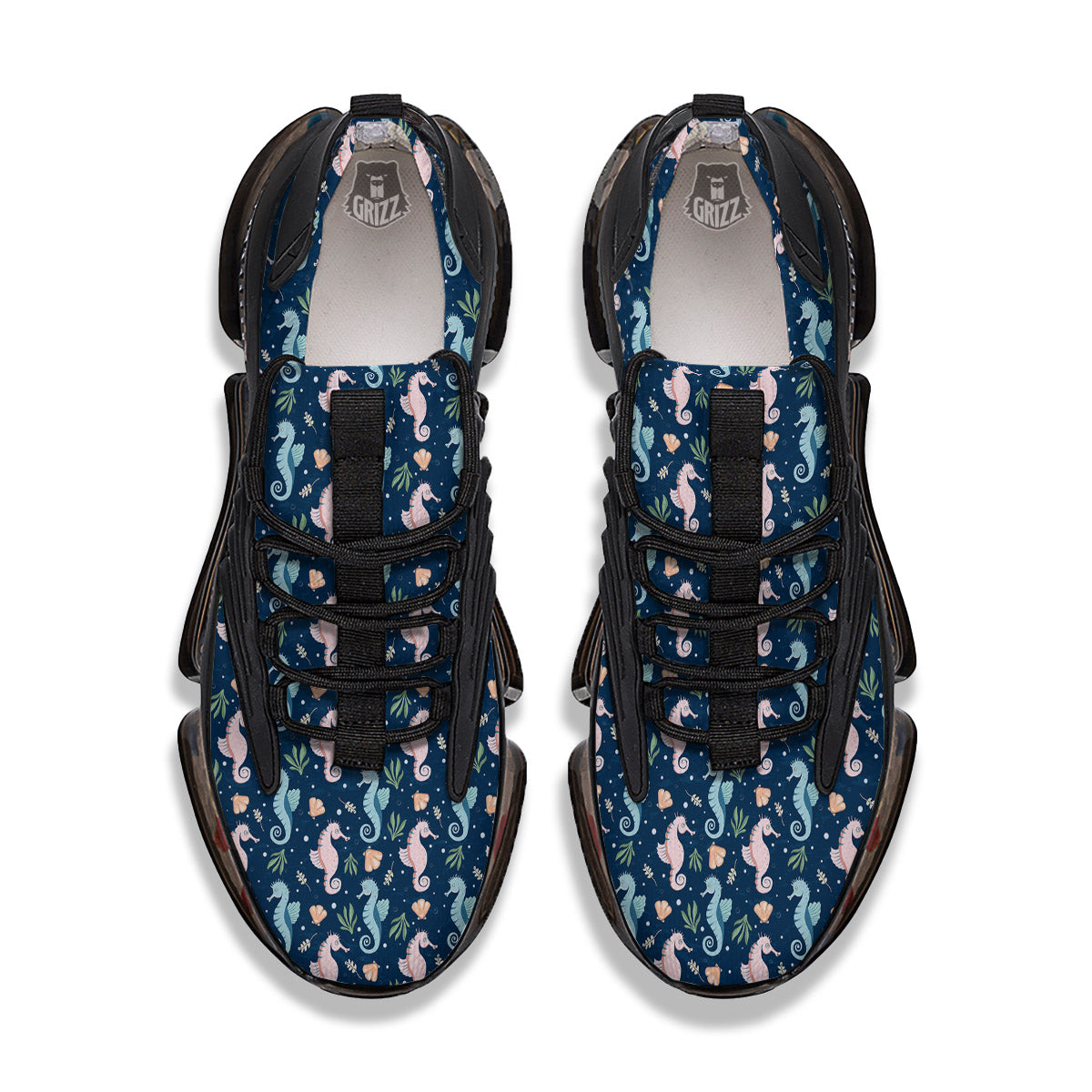 Seahorse Colorful Print Pattern Black Gym Shoes-grizzshop