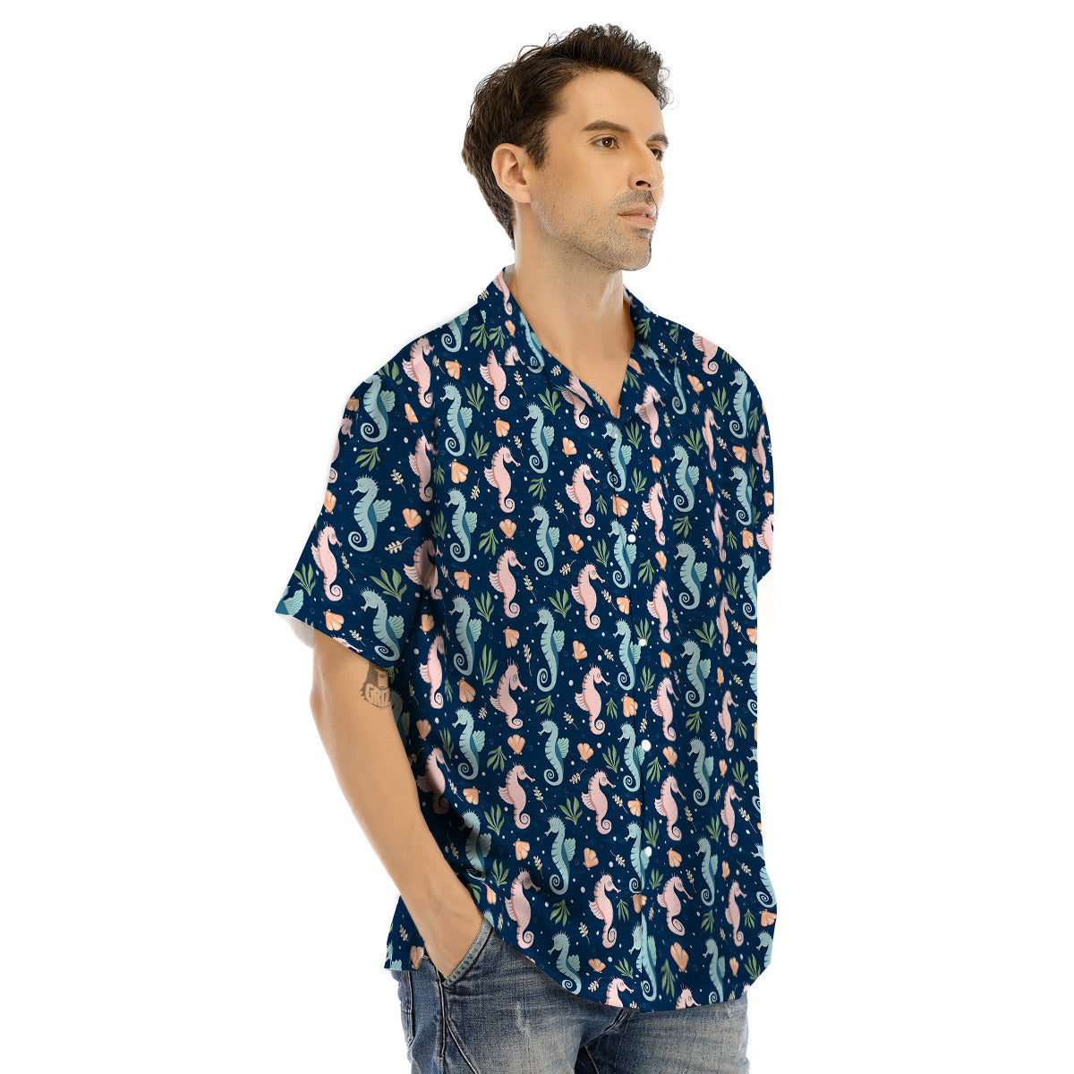 Seahorse Colorful Print Pattern Men's Hawaiian Shirt-grizzshop