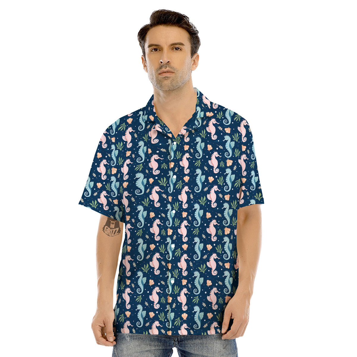 Seahorse Colorful Print Pattern Men's Hawaiian Shirt-grizzshop