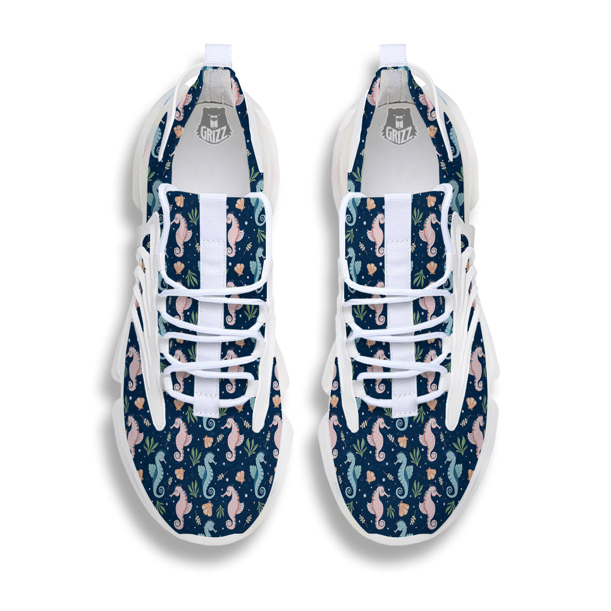 Seahorse Colorful Print Pattern White Gym Shoes-grizzshop