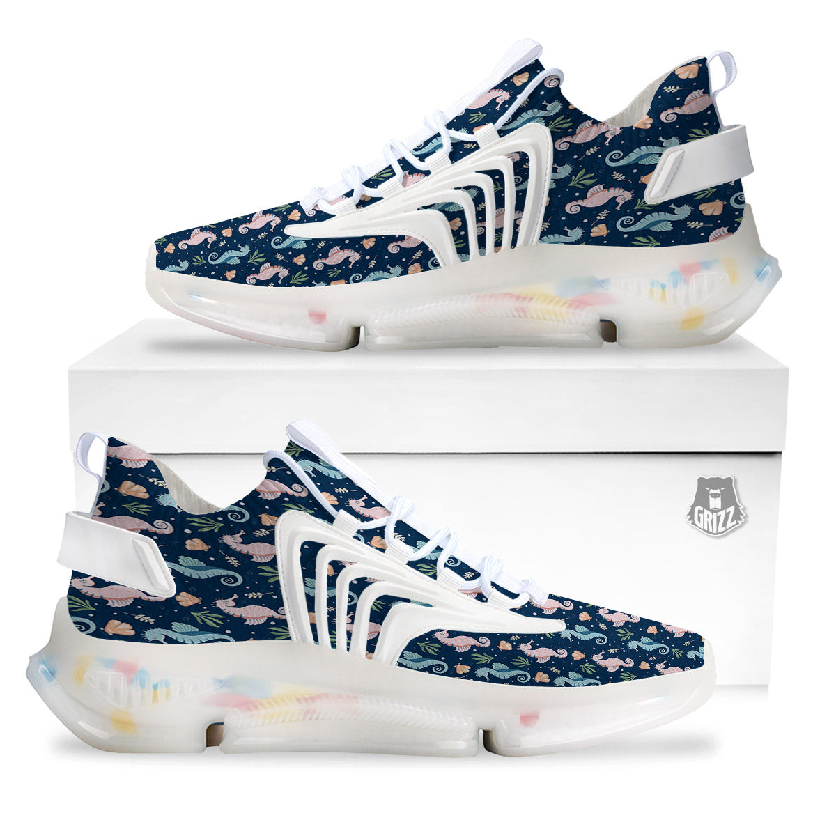 Seahorse Colorful Print Pattern White Gym Shoes-grizzshop
