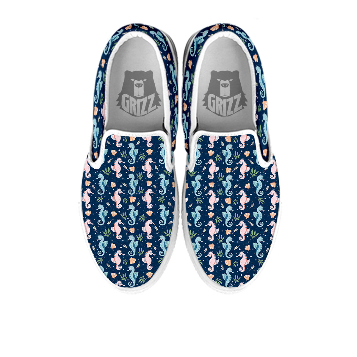 Seahorse Colorful Print Pattern White Slip On Shoes-grizzshop
