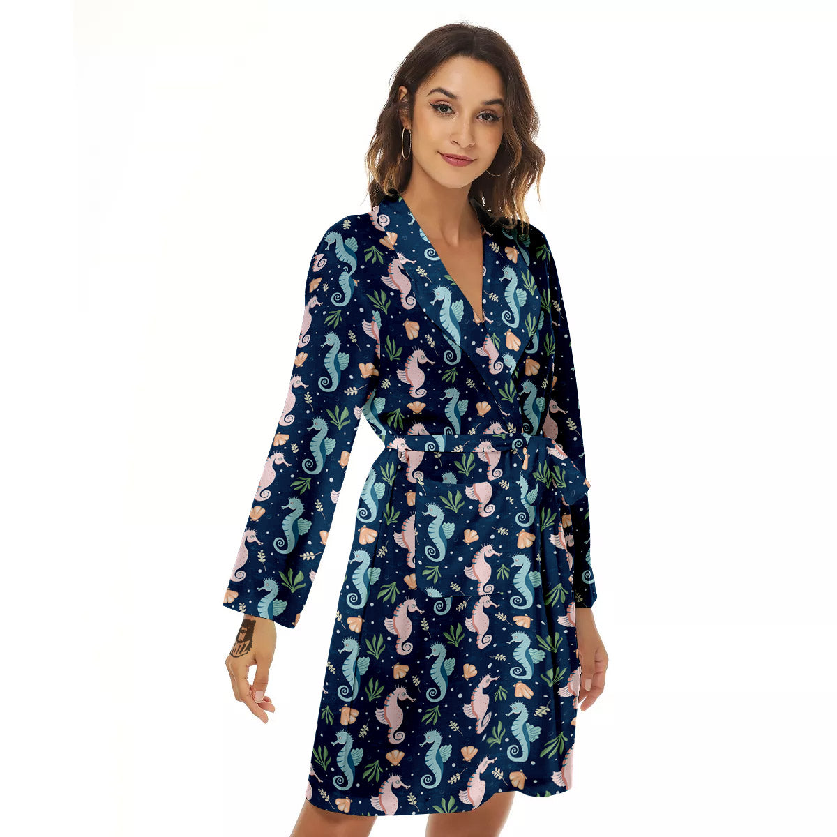 Seahorse Colorful Print Pattern Women's Robe-grizzshop