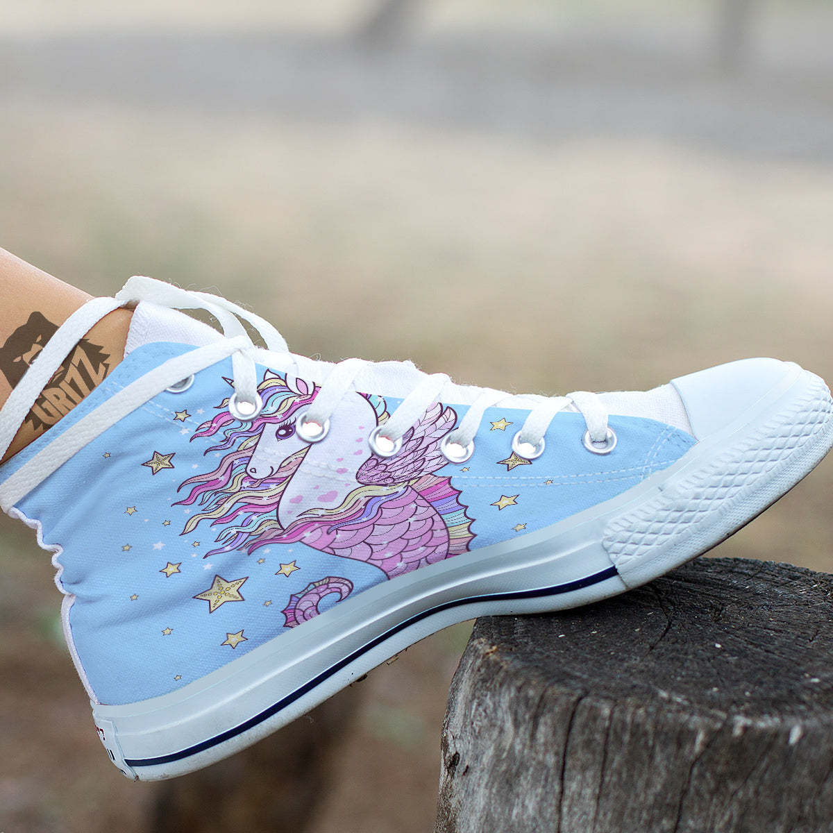 Seahorse Colorful Print White High Top Shoes-grizzshop