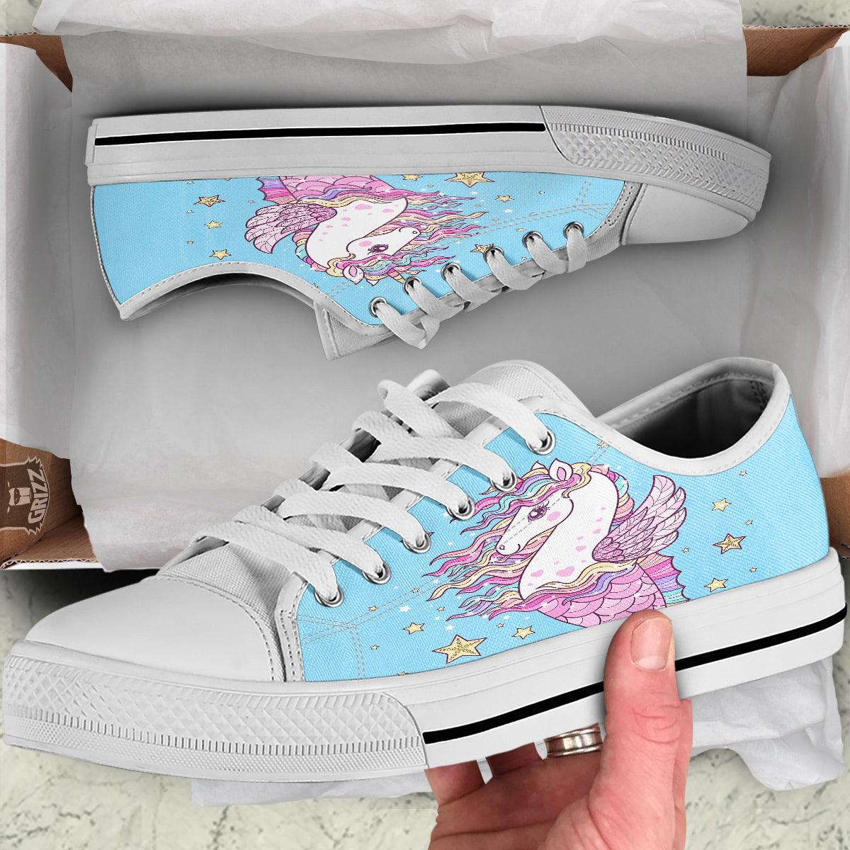 Seahorse Colorful Print White Low Top Shoes-grizzshop