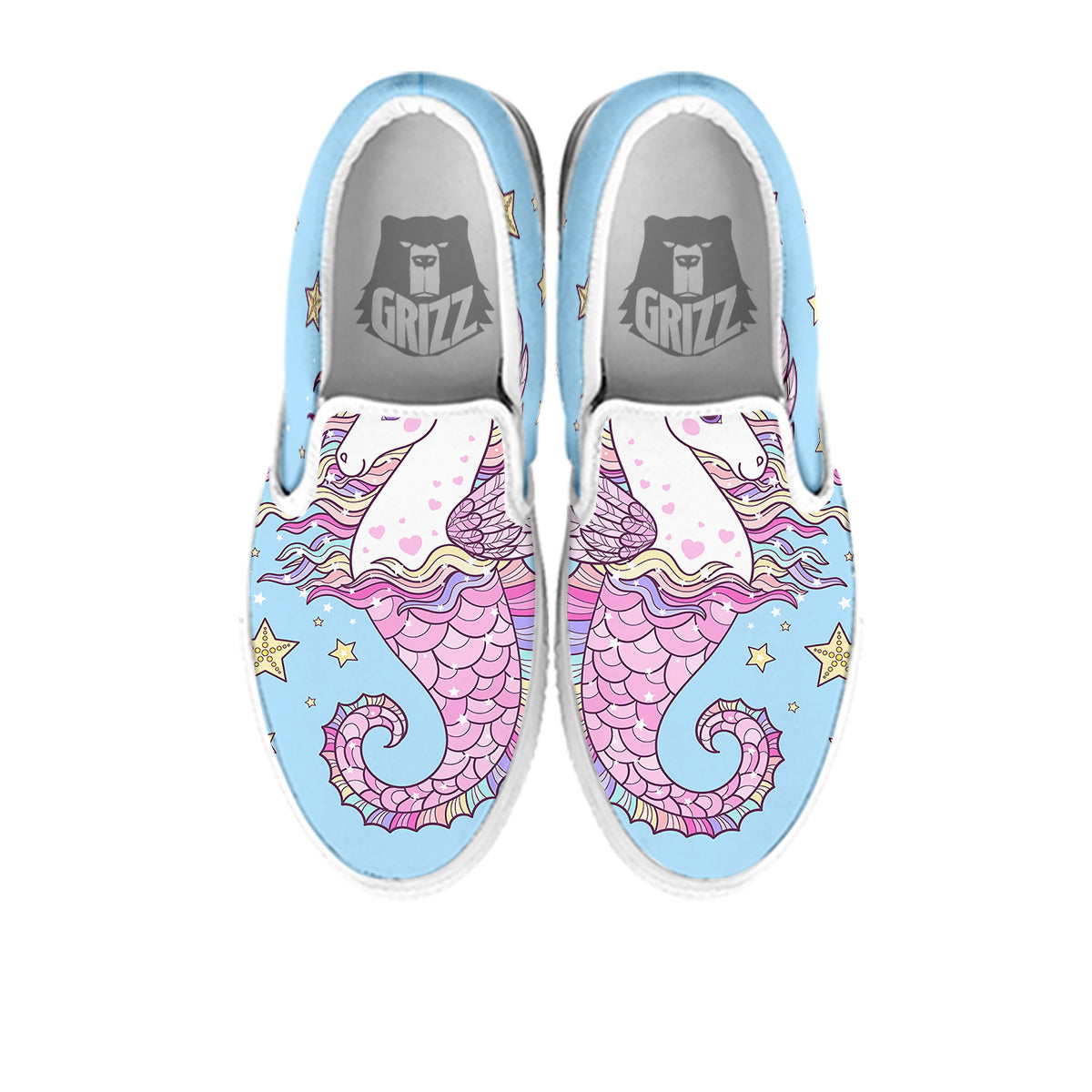 Seahorse Colorful Print White Slip On Shoes-grizzshop