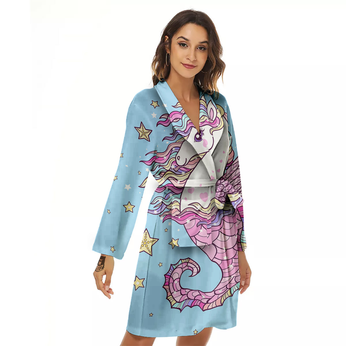 Seahorse Colorful Print Women's Robe-grizzshop