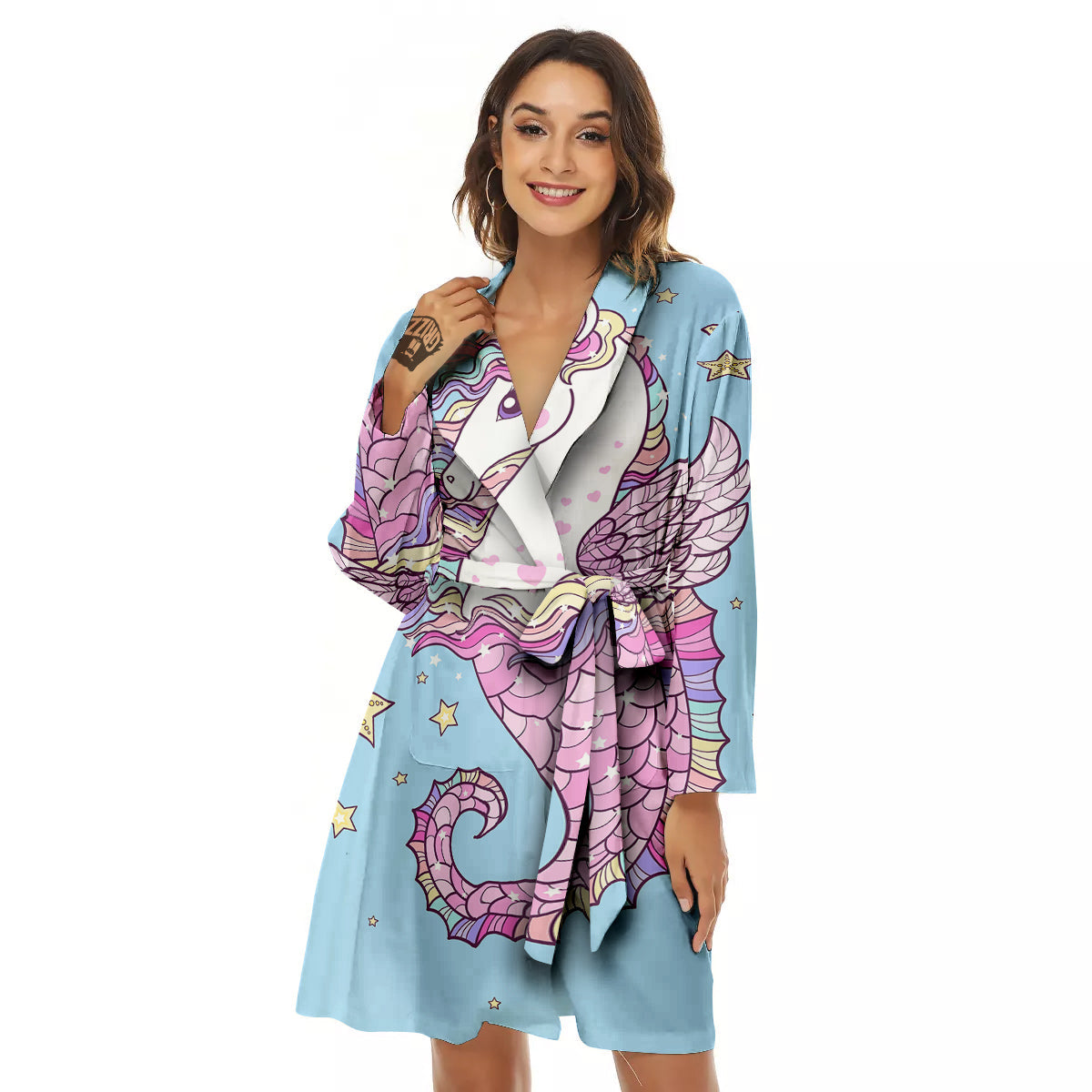 Seahorse Colorful Print Women's Robe-grizzshop
