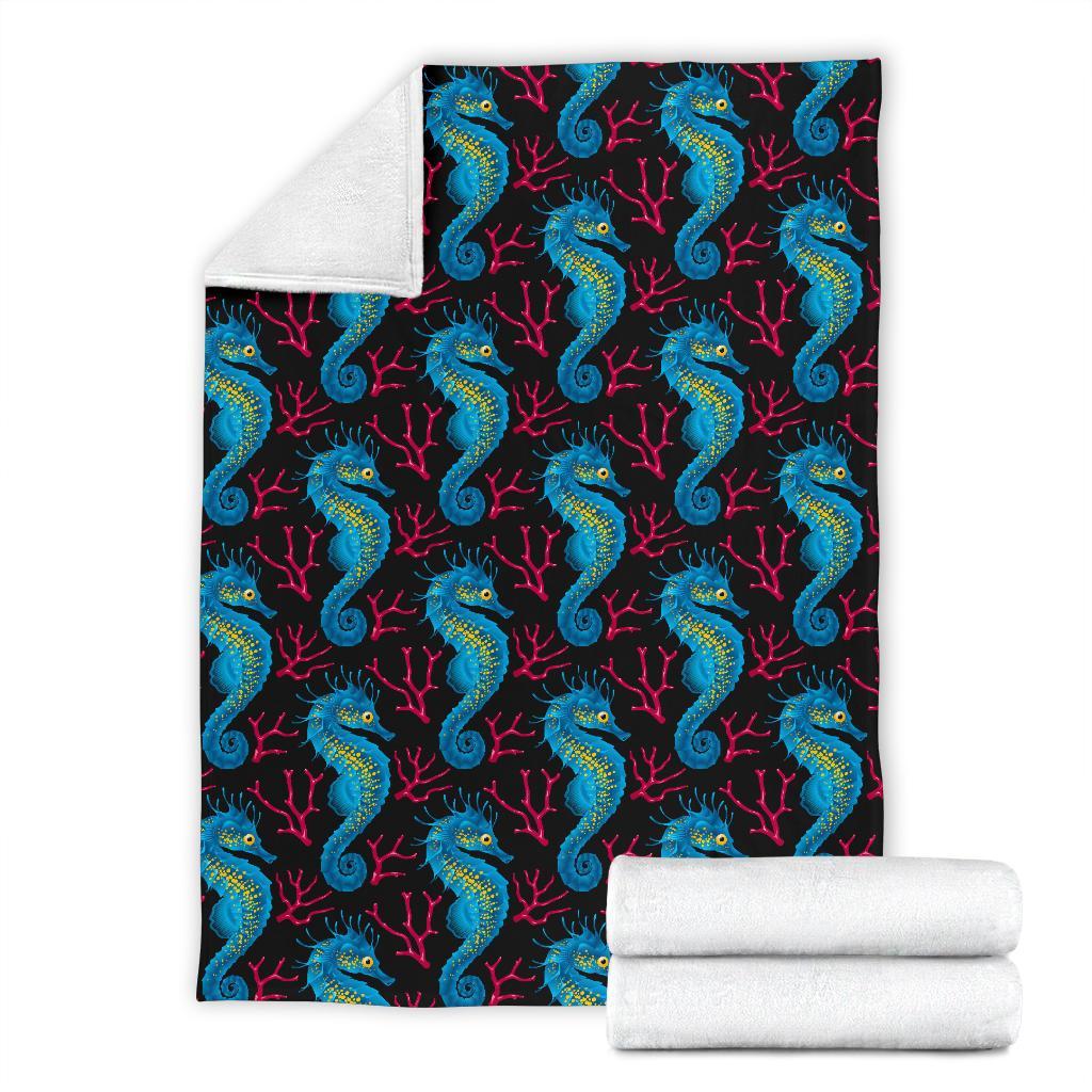 Seahorse Navy Pattern Print Blanket-grizzshop